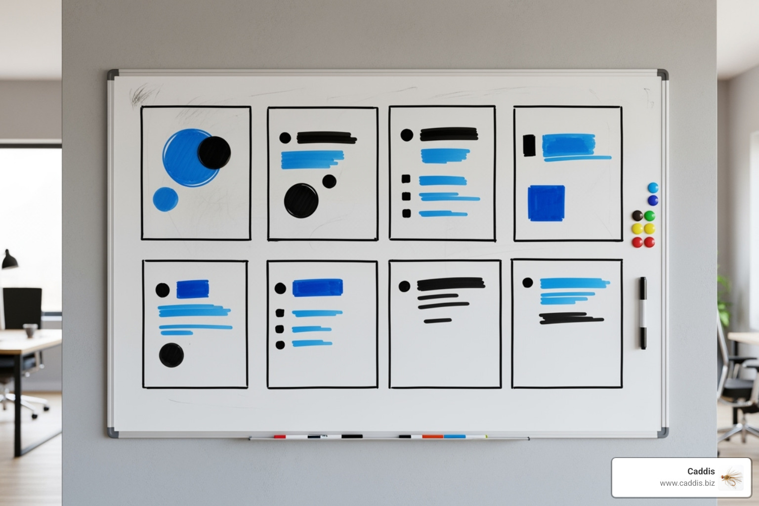 whiteboard with core principles listed (Research, Listen, Educate, Trust) - consultative sales strategy