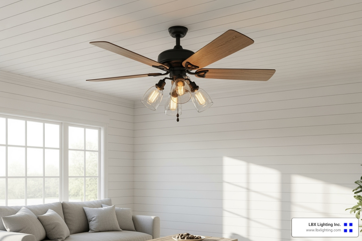 ceiling fan with a vintage-style light kit - modern farmhouse living room ceiling fan