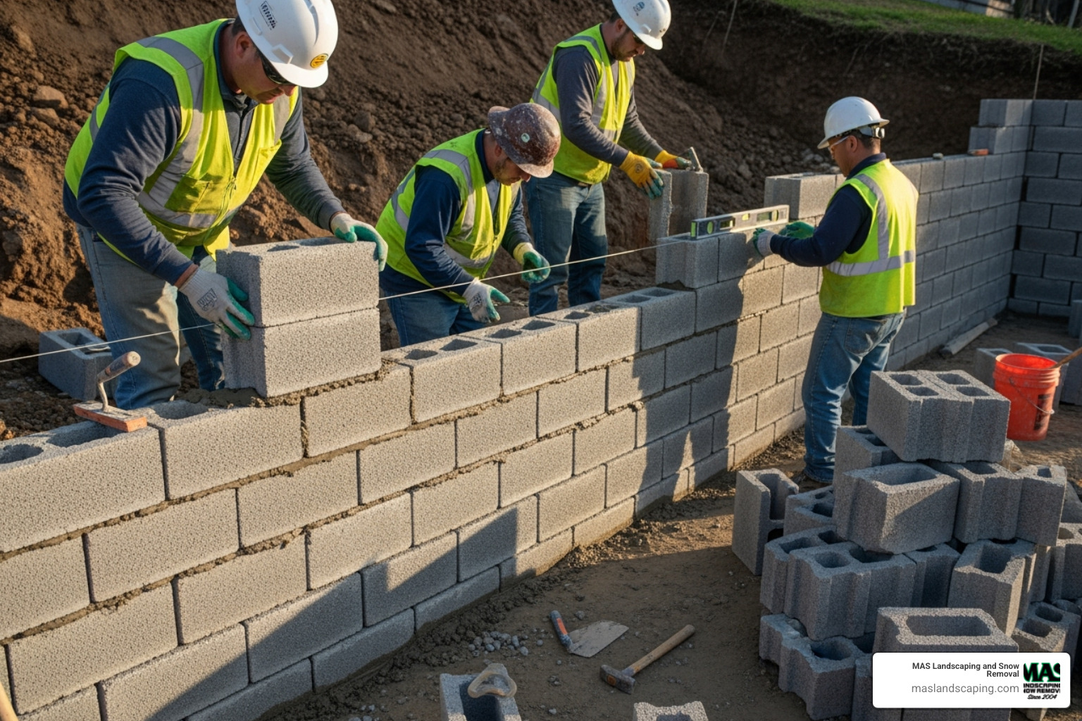 standard concrete block retaining wall being installed - cost for concrete retaining wall standard concrete block retaining wall being installed - cost for concrete retaining wall
