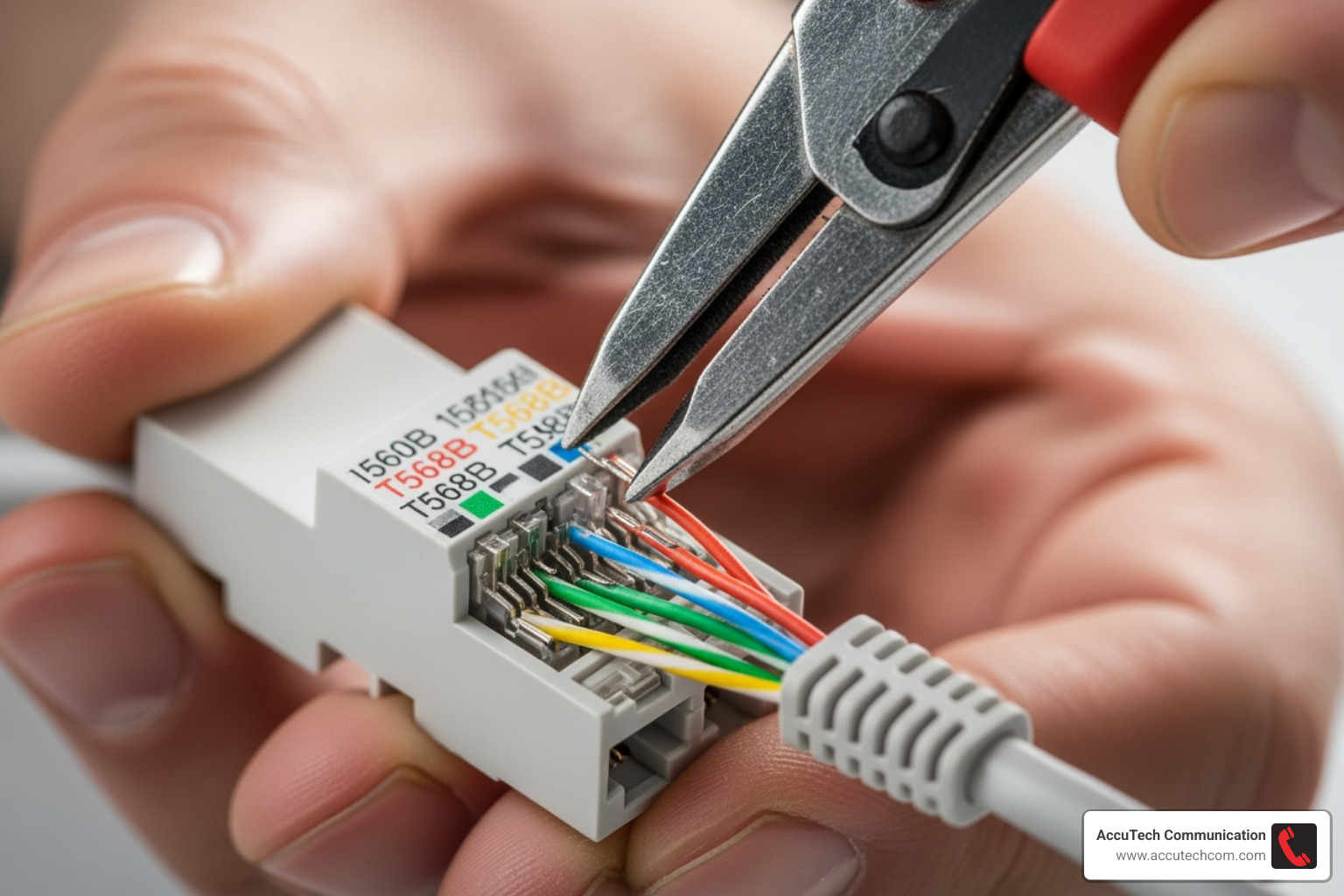 close-up on terminating a keystone jack - installing an ethernet port