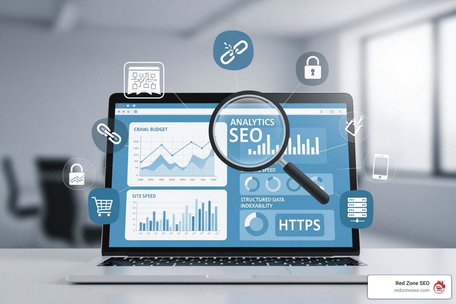 dashboard showing various SEO metrics like site health, crawl errors, and page speed - ecommerce technical seo audit