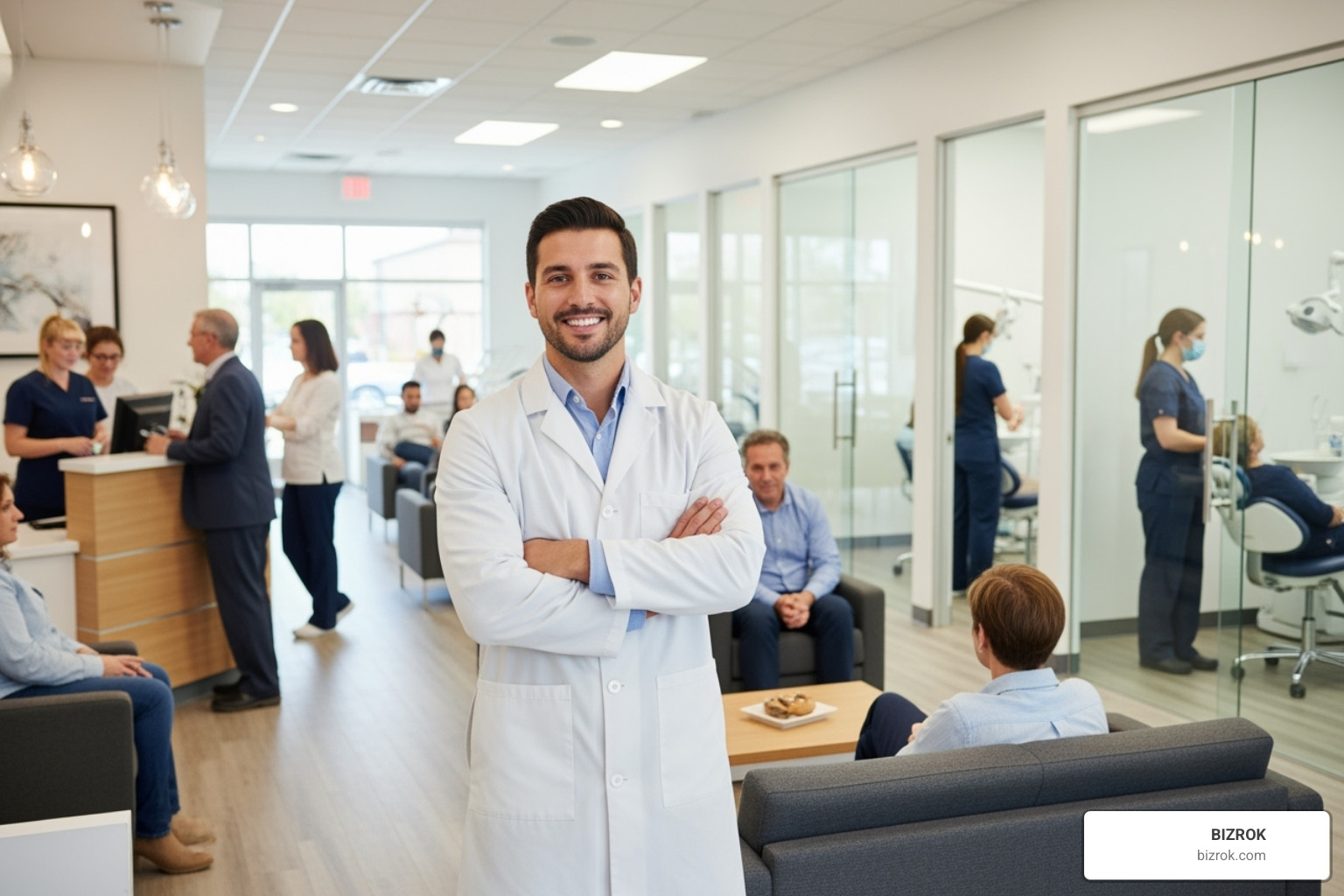 Confident dentist looking at their thriving practice - Coaching for dentists