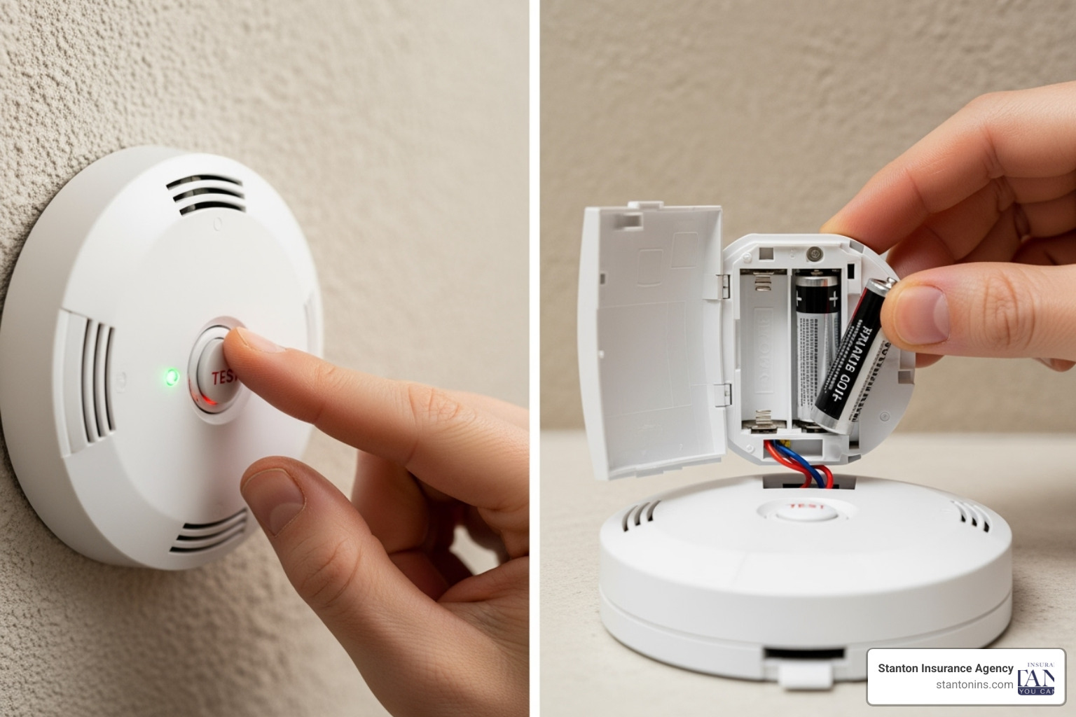 person pressing the "test" button on a CO detector and another person replacing the batteries. - Install carbon monoxide detector person pressing the "test" button on a CO detector and another person replacing the batteries. - Install carbon monoxide detector