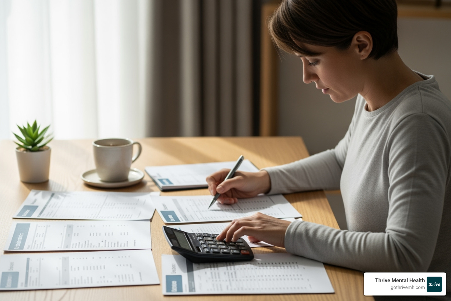 person reviewing insurance documents with a calculator - international health insurance coverage
