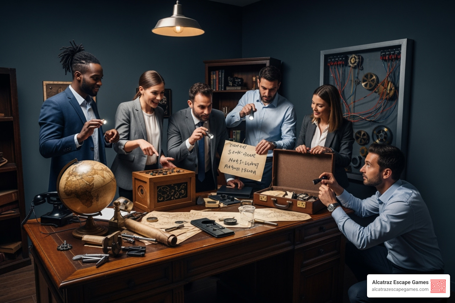 image of a calendar and checklist next to an escape room prop - escape rooms for corporate events