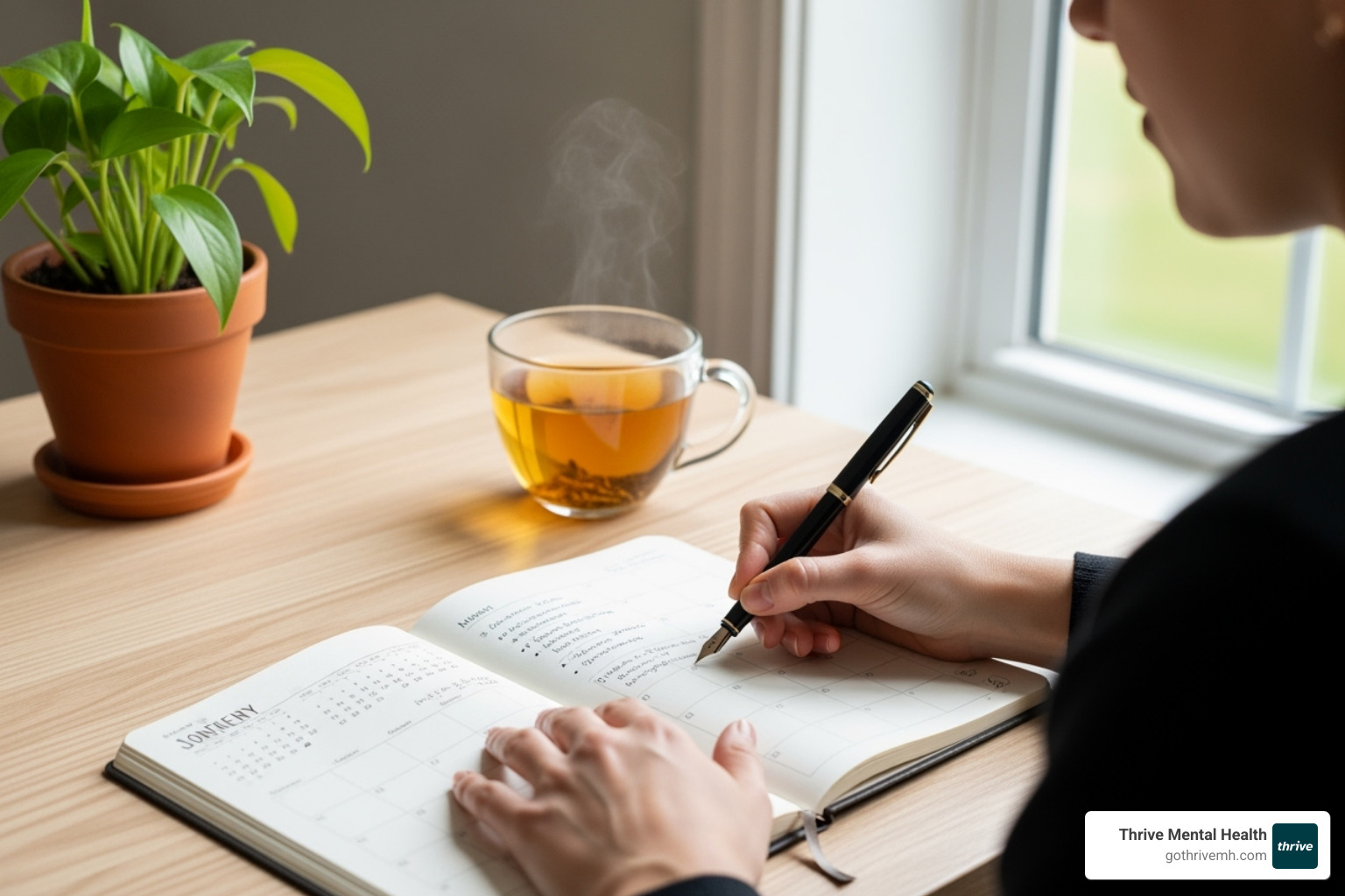 Person journaling or using a calendar to aid memory - can trauma cause memory loss