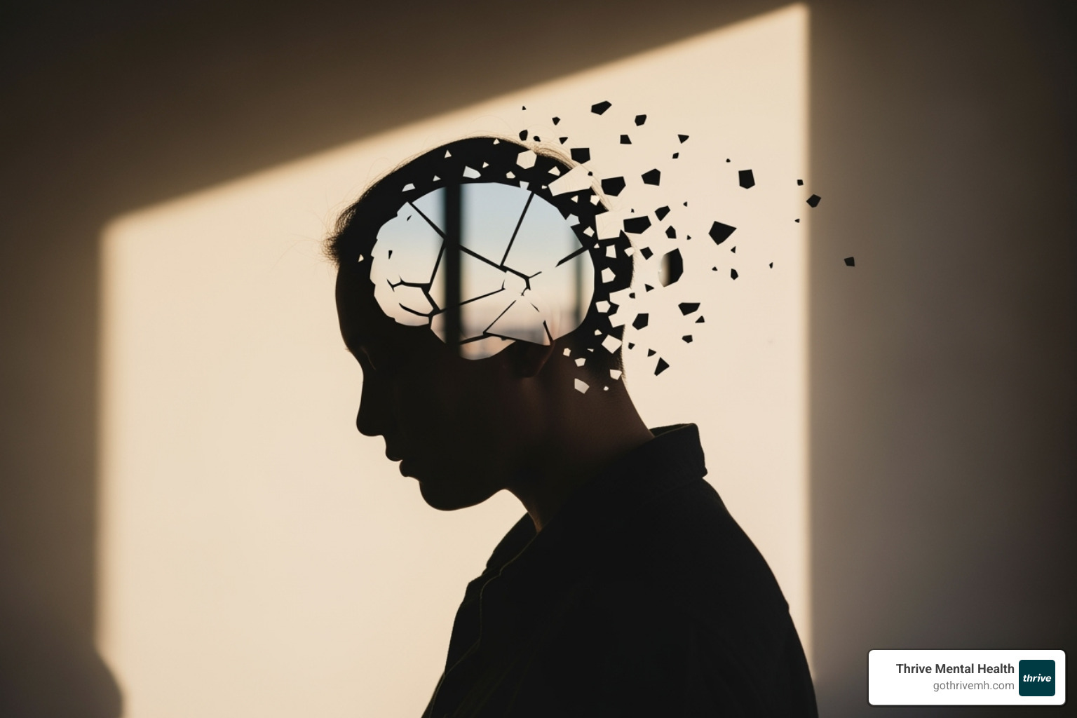 Silhouette with fragmented pieces symbolizing memory gaps - can trauma cause memory loss