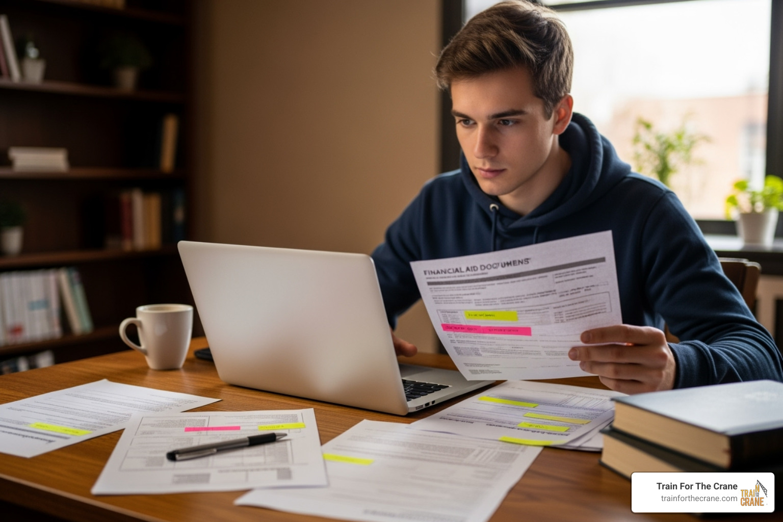 student reviewing financial aid documents on a laptop - accredited online trade schools in indiana