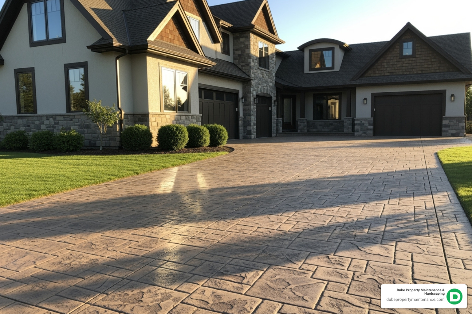 concrete driveway with decorative stamped finish - cost to replace cement driveway