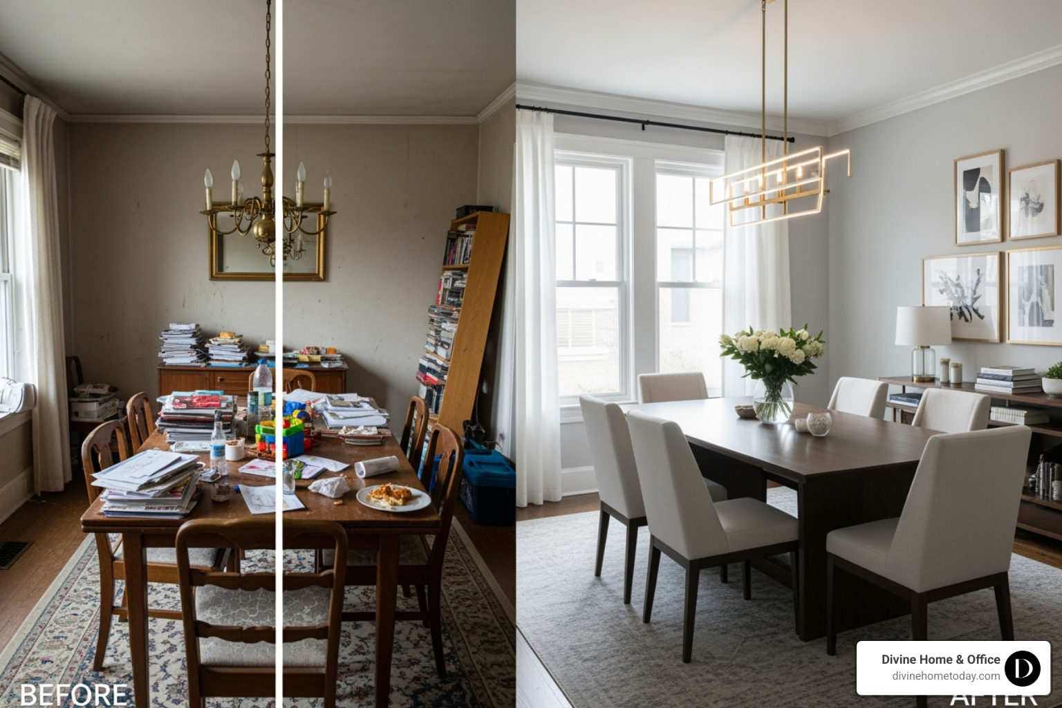 dramatic before-and-after change of a dining room - house staging company dramatic before-and-after change of a dining room - house staging company