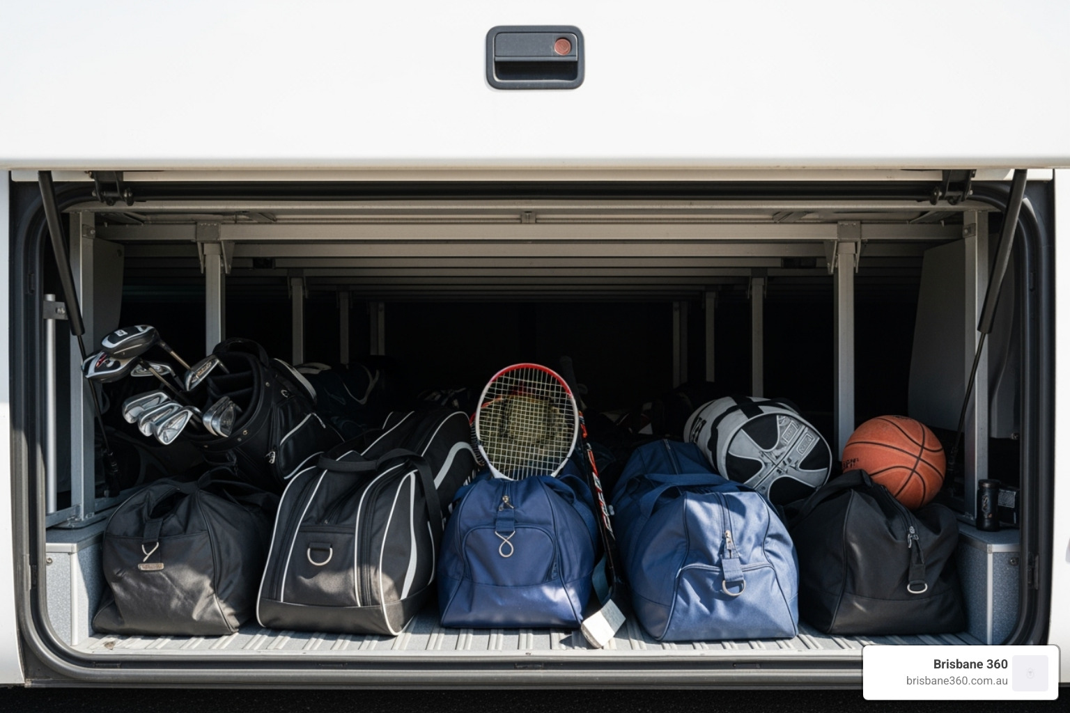 Coach's large, underfloor luggage bay easily fitting bulky sports bags and equipment - sports team transportation
