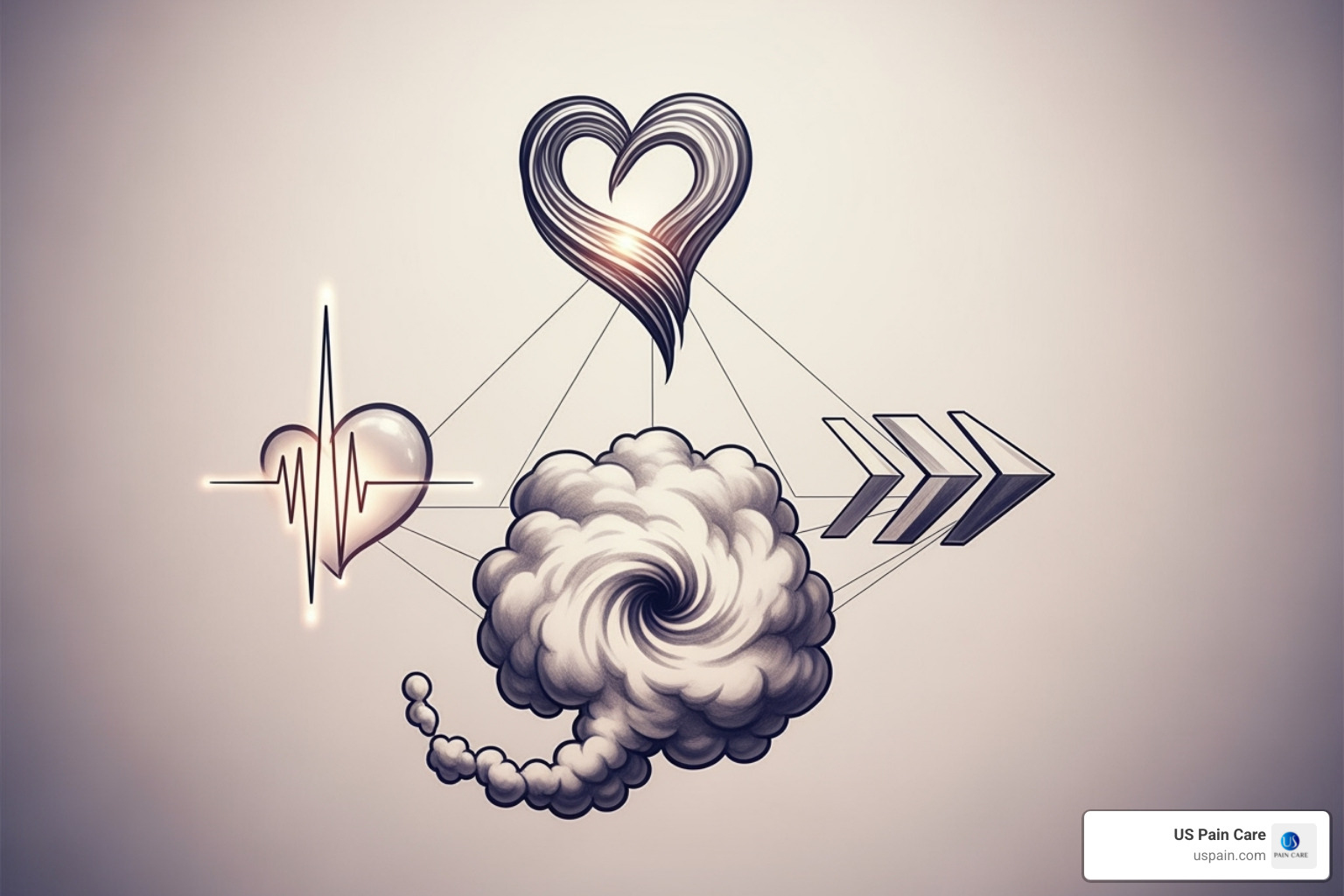 Cognitive Behavioral Therapy (CBT) triangle showing the interconnectedness of Thoughts, Feelings, and Behaviors - psychological pain management