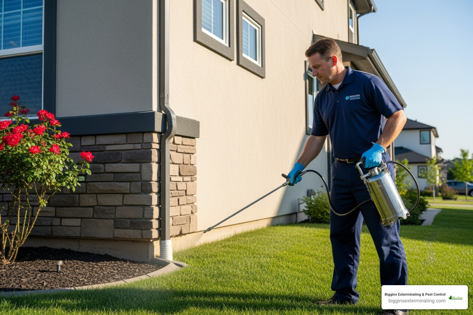 pest control professional treating a home's exterior - carpenter ant prevention