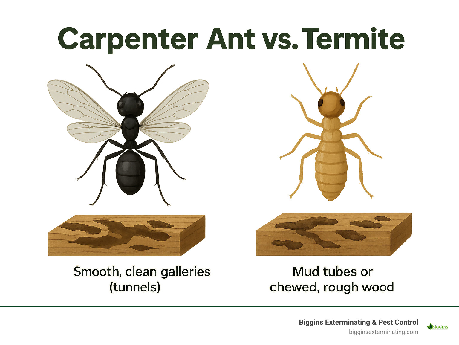 Key differences between a carpenter ant and a termite - carpenter ant prevention infographic 