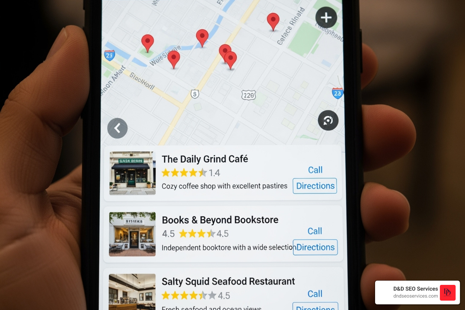 Image of the Google Local Pack on a search results page for 'plumber near me' showing three business listings with reviews and contact information - local seo services for home services Image of the Google Local Pack on a search results page for 'plumber near me' showing three business listings with reviews and contact information - local seo services for home services