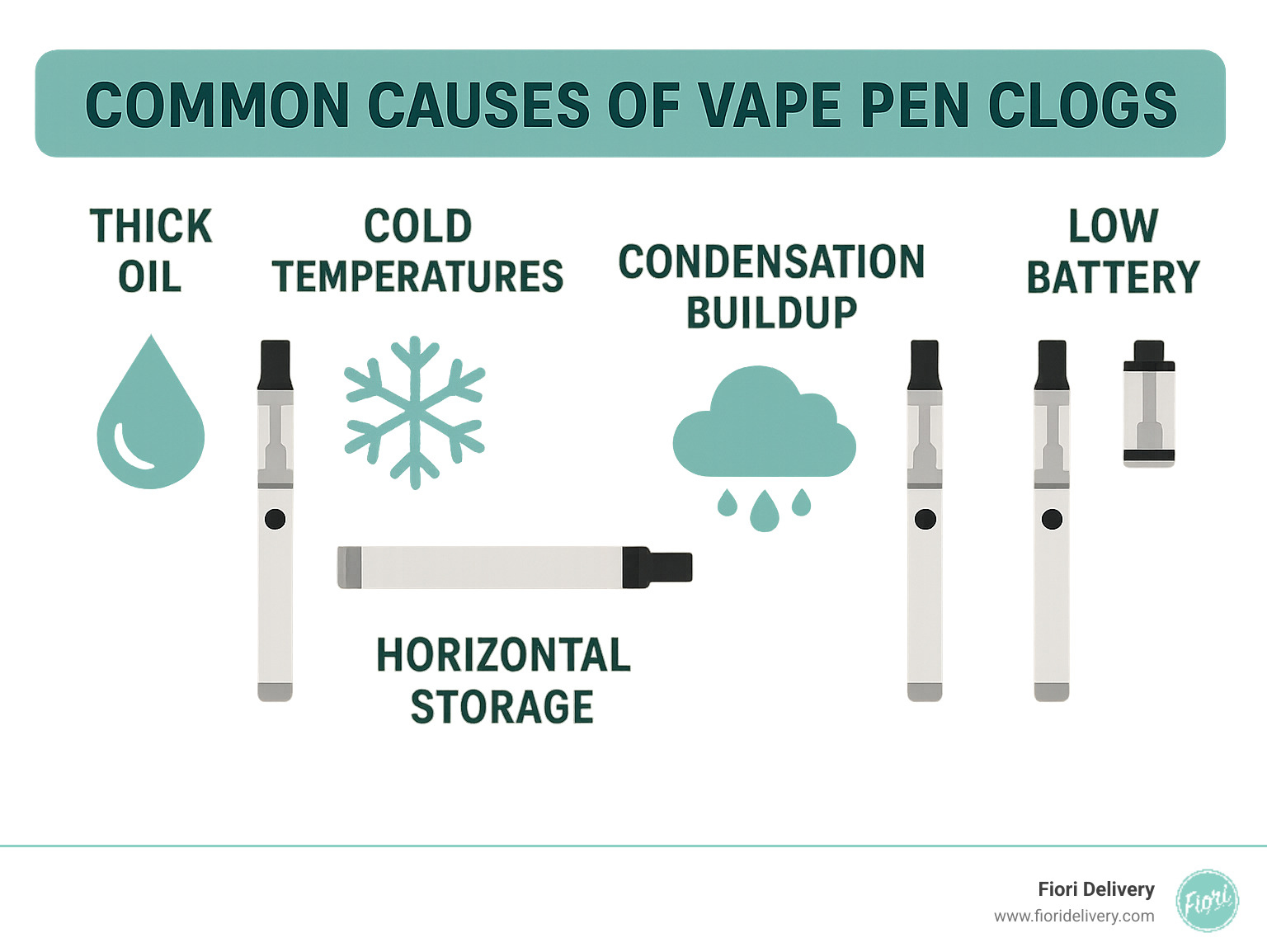 explaining the common causes of vape pen clogs - how to unclog thc disposable vape pen infographic 