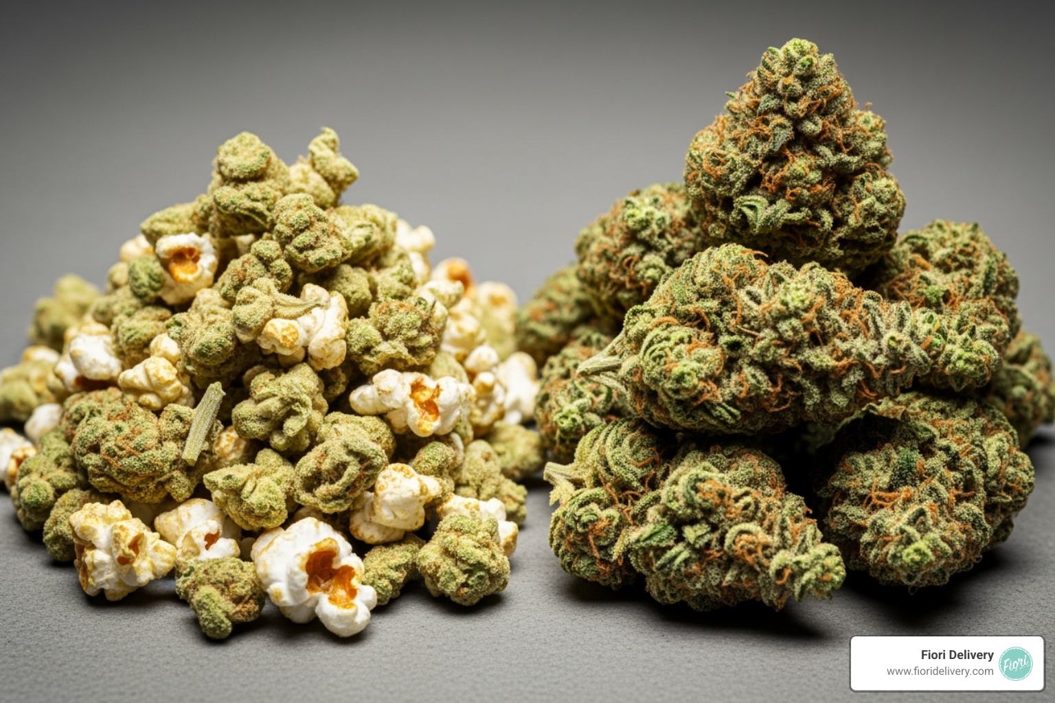 comparing the size of smalls/popcorn buds to regular nugs - ounce cannabis deals