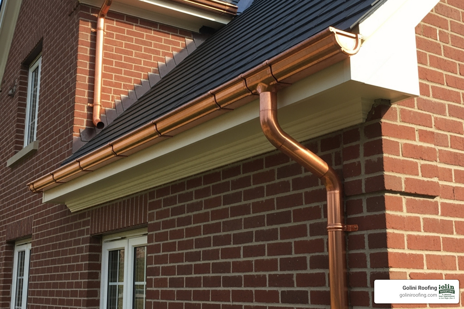 neat copper gutters on a brick house - cost to install gutters neat copper gutters on a brick house - cost to install gutters