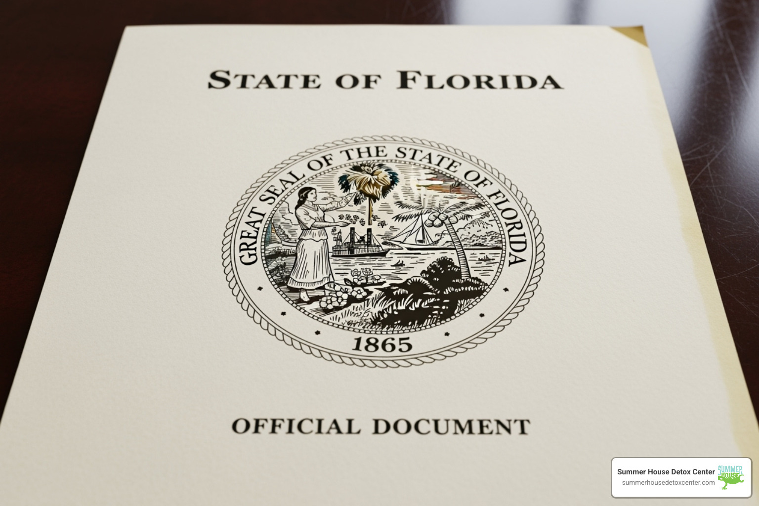 the Florida state seal on a document - florida state funded detox centers
