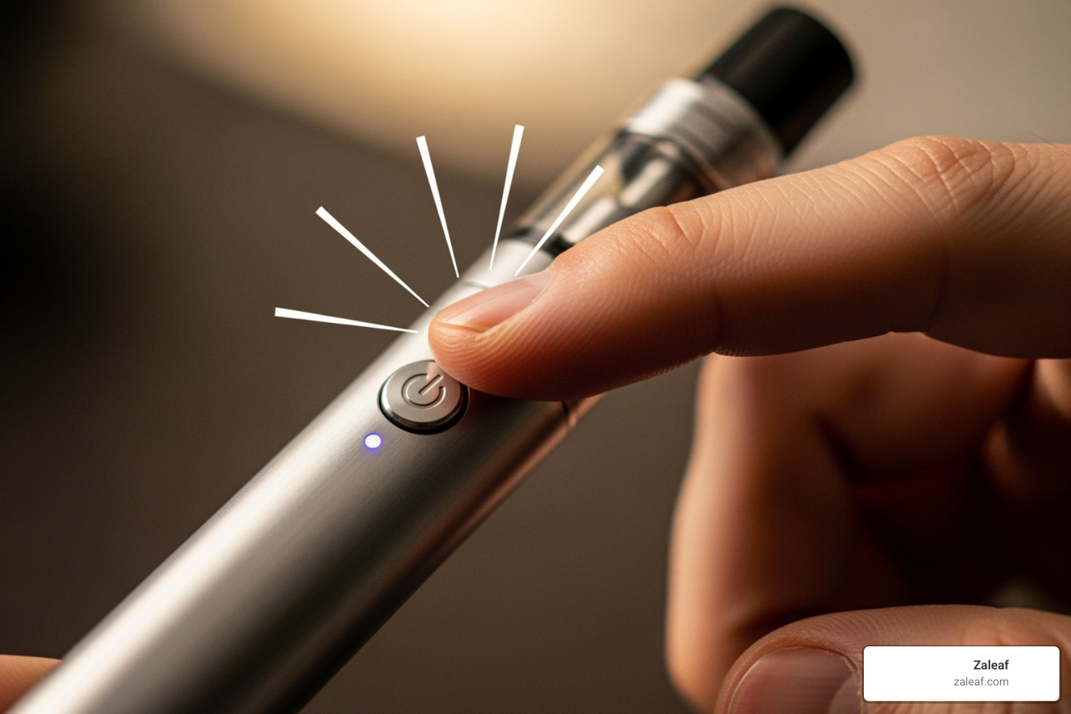 A hand demonstrating the 5-click on/off feature of a vape pen - vape pen usage