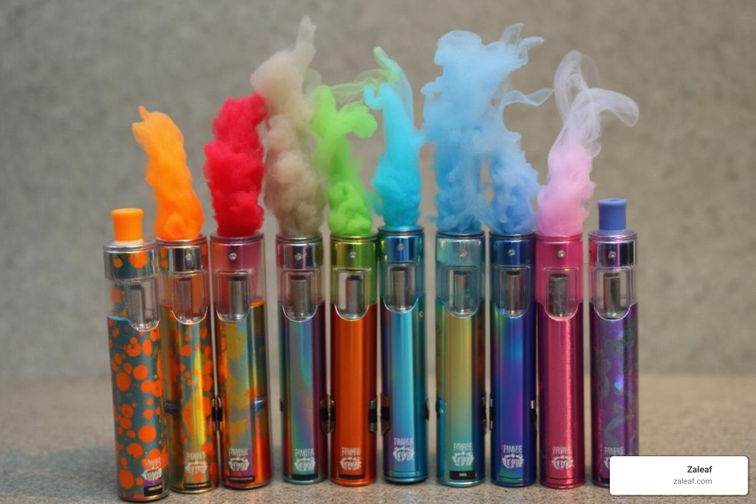 A collection of different colored disposable vapes - disposable vapes