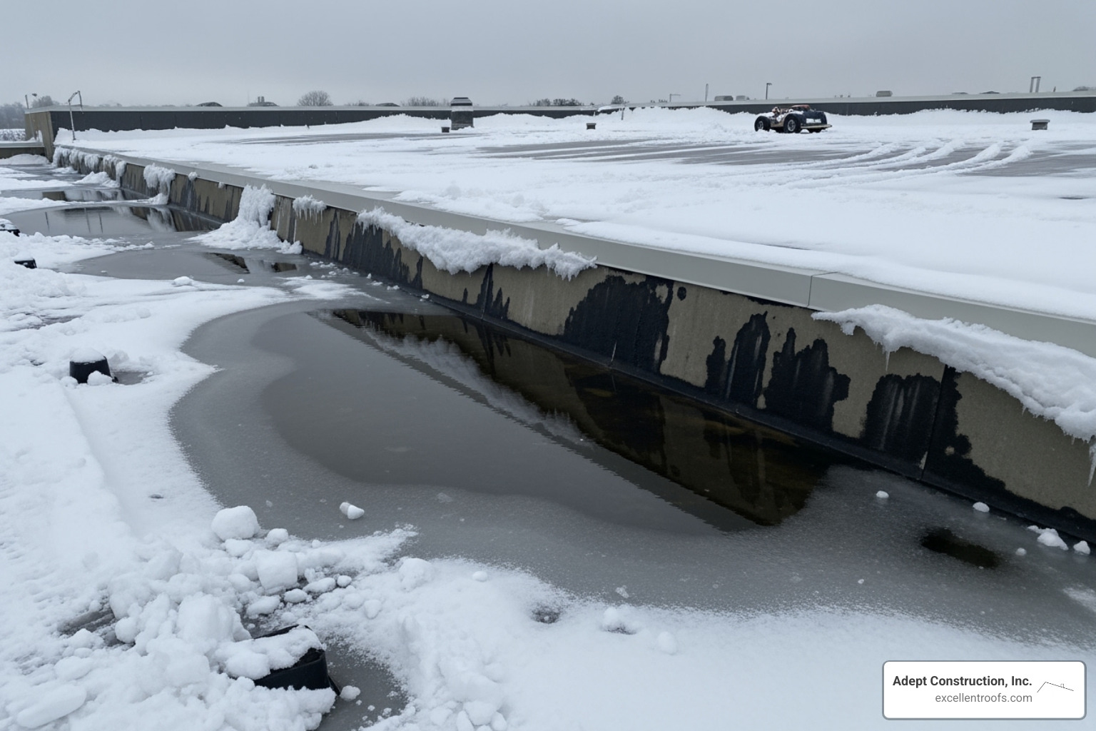 flat roof with snow and ice - flat roof repair in naperville