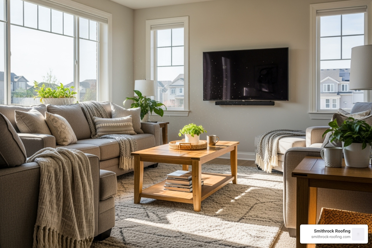 comfortable family room with sunlight streaming through new, energy-efficient windows - window replacement winston salem