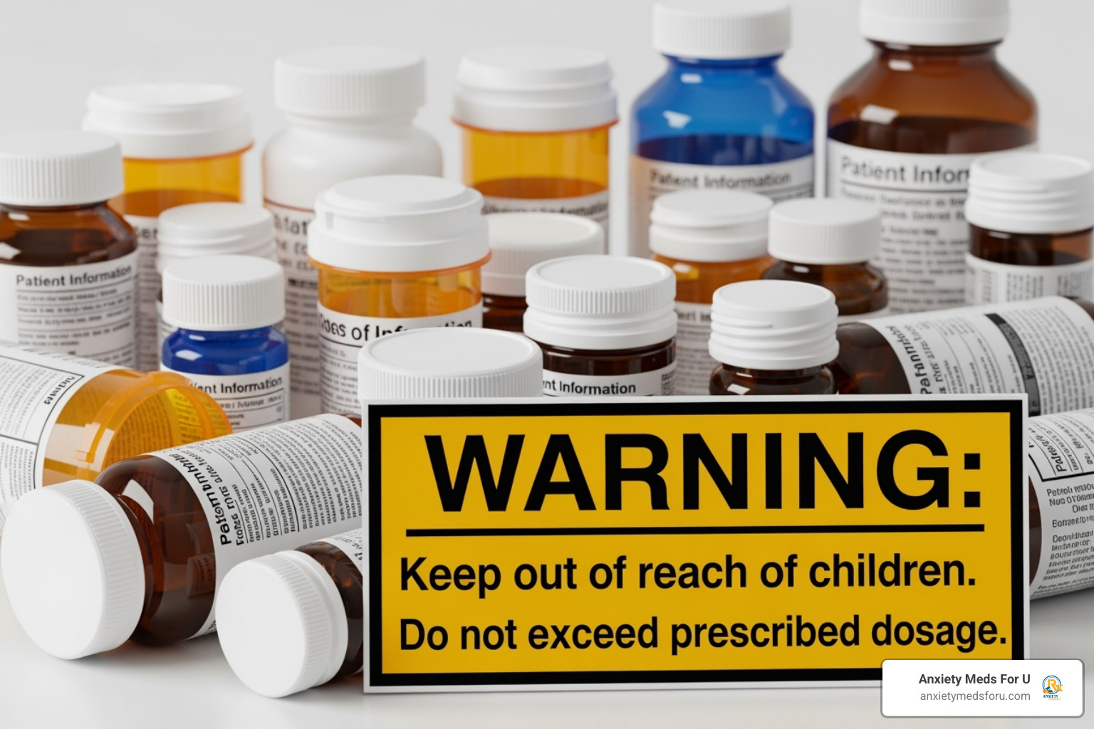 various medication bottles with a warning sign - side effects of tramadol