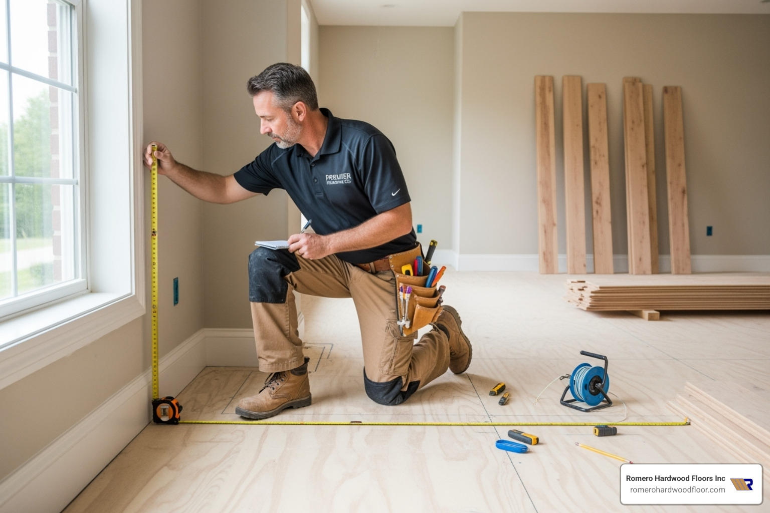 professional installer measuring a room for hardwood flooring - hardwood installers near me professional installer measuring a room for hardwood flooring - hardwood installers near me
