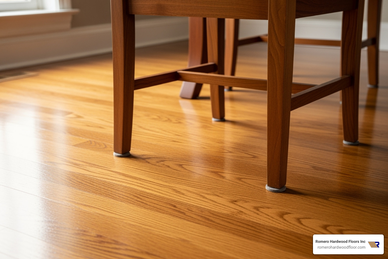 clean, well-maintained hardwood floor with furniture pads on chair legs - hardwood installers near me clean, well-maintained hardwood floor with furniture pads on chair legs - hardwood installers near me