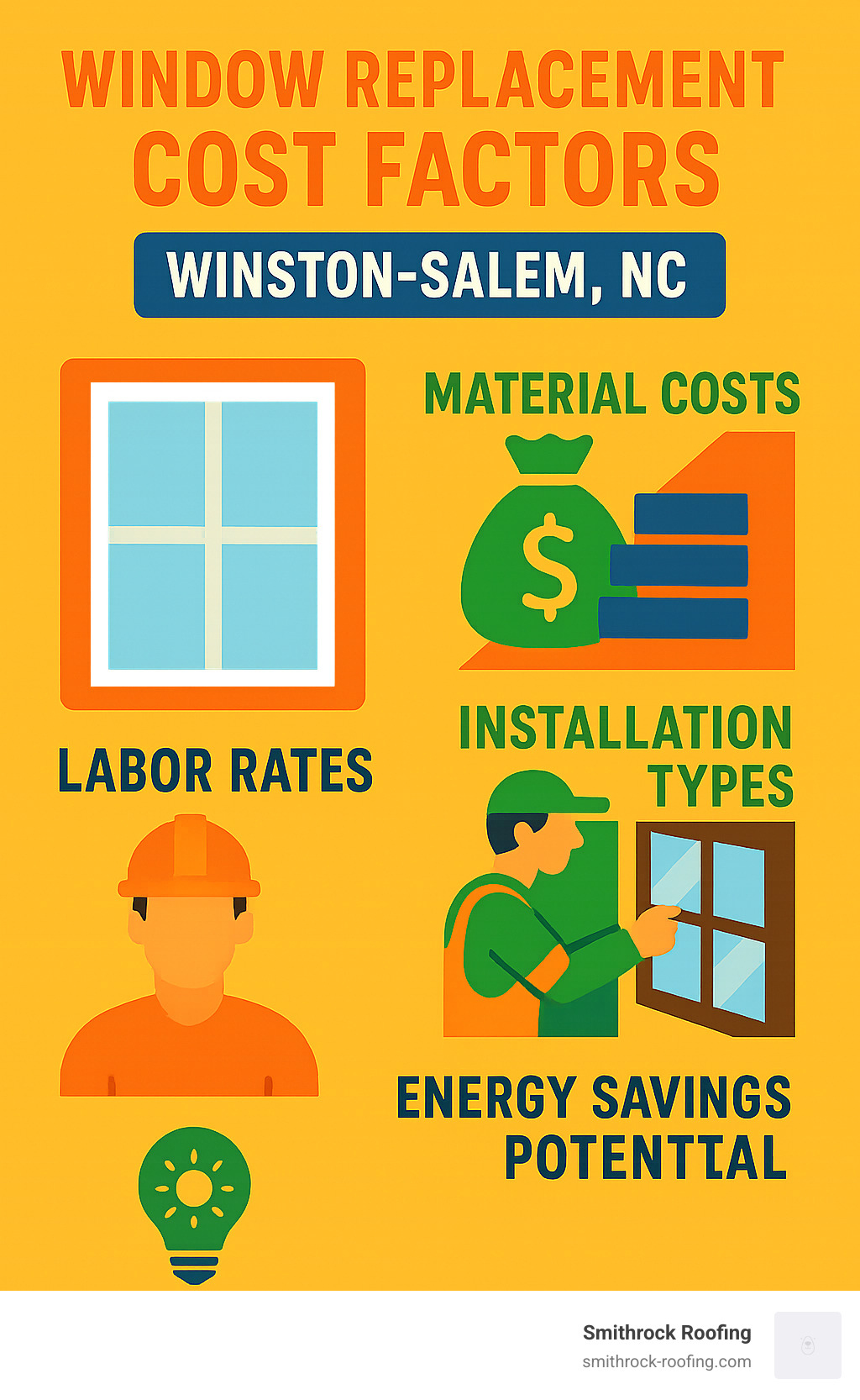 Detailed breakdown of window replacement cost factors in Winston-Salem NC including material costs, labor rates, installation types, and energy savings potential - window replacement cost winston salem nc infographic  Detailed breakdown of window replacement cost factors in Winston-Salem NC including material costs, labor rates, installation types, and energy savings potential - window replacement cost winston salem nc infographic