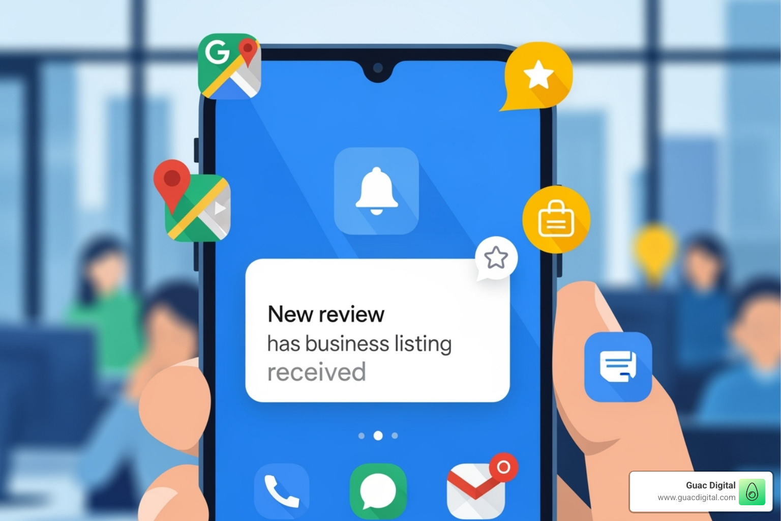 A happy business owner smiling while looking at positive online reviews - do managers of a google listing receive review notifications A happy business owner smiling while looking at positive online reviews - do managers of a google listing receive review notifications