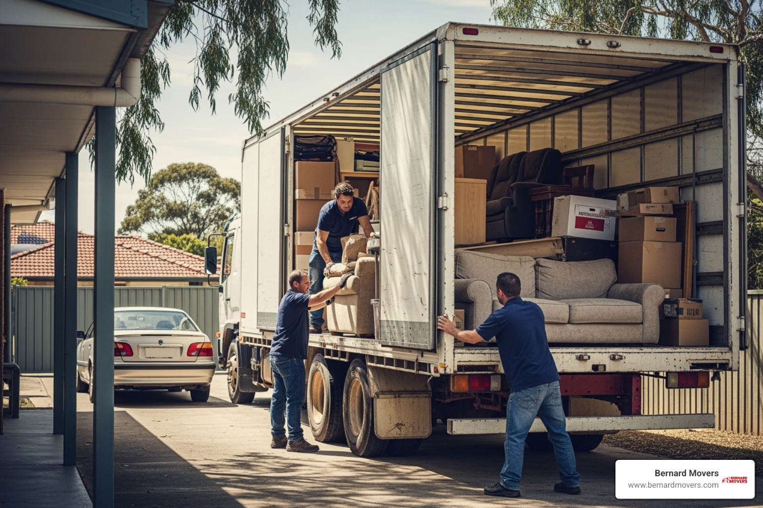 moving boxes stacked neatly inside a truck - cheap interstate backload removalists