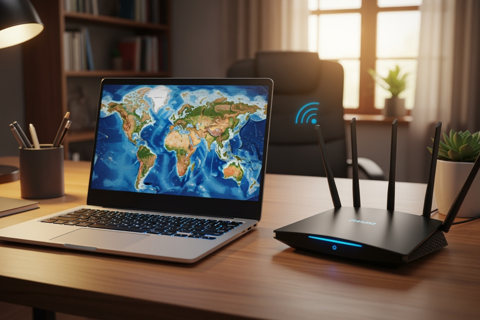 High-speed internet router and modern laptop -  paramount plus login