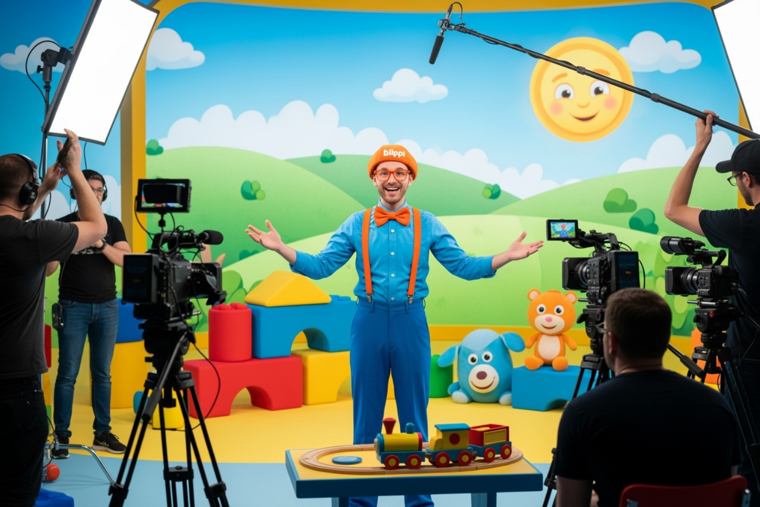 Blippi on set of an educational video - clayton grimm