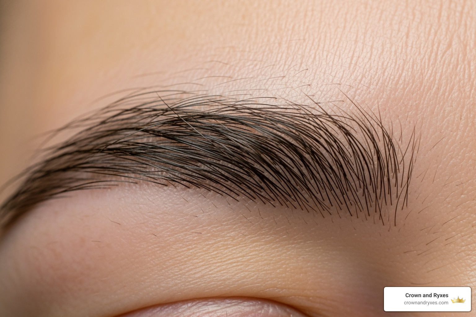 close-up on natural-looking transplanted eyebrow hairs - eyebrow implant before and after