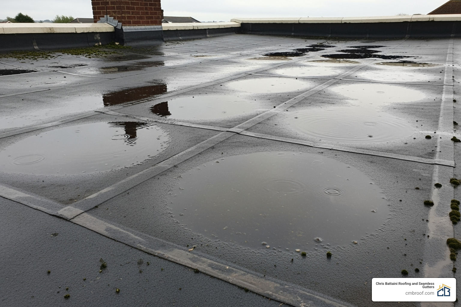 flat roof with visible ponding water - residential flat roof maintenance