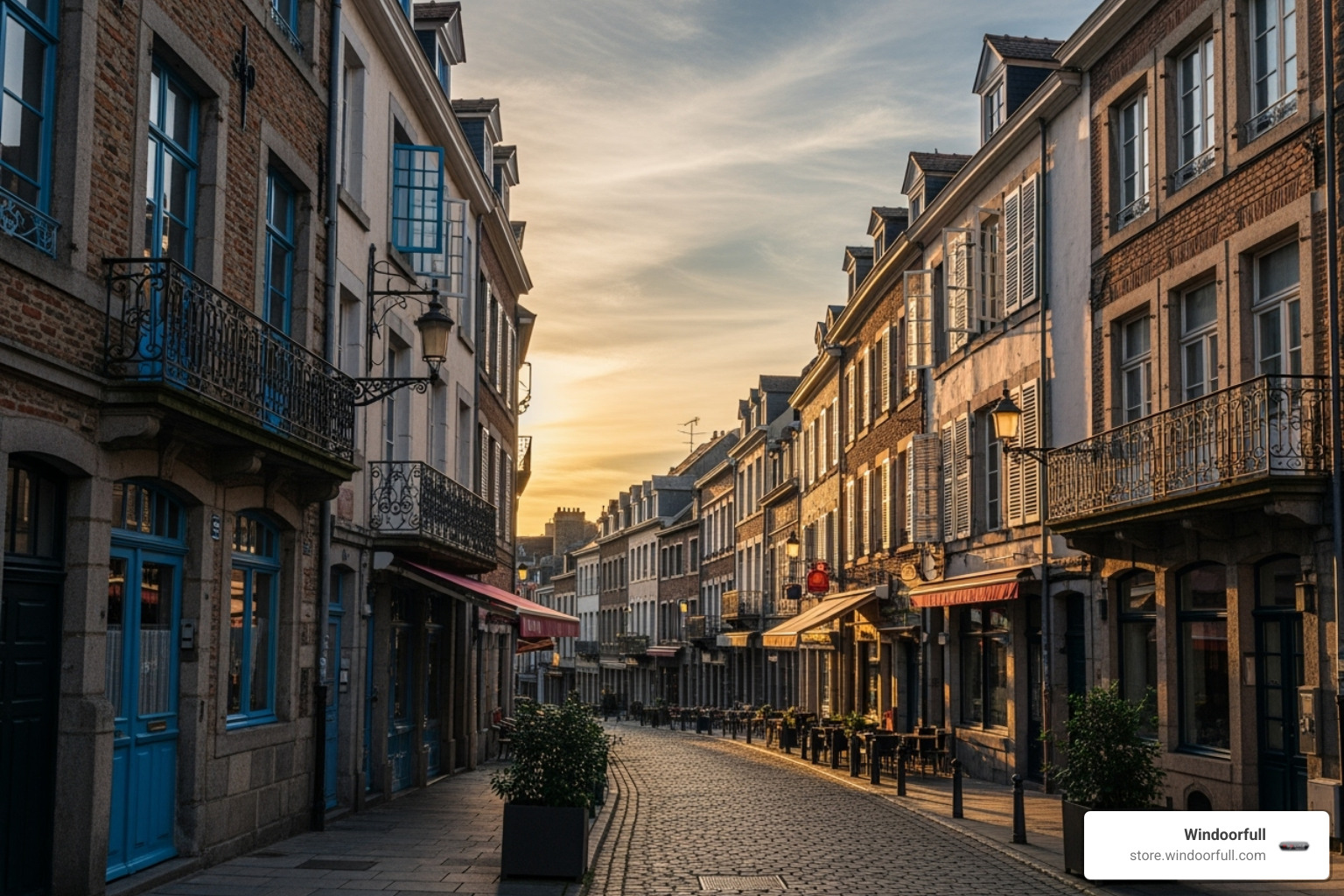 Image of a European street with buildings featuring tilt and turn windows - tilt and turn windows vs double hung