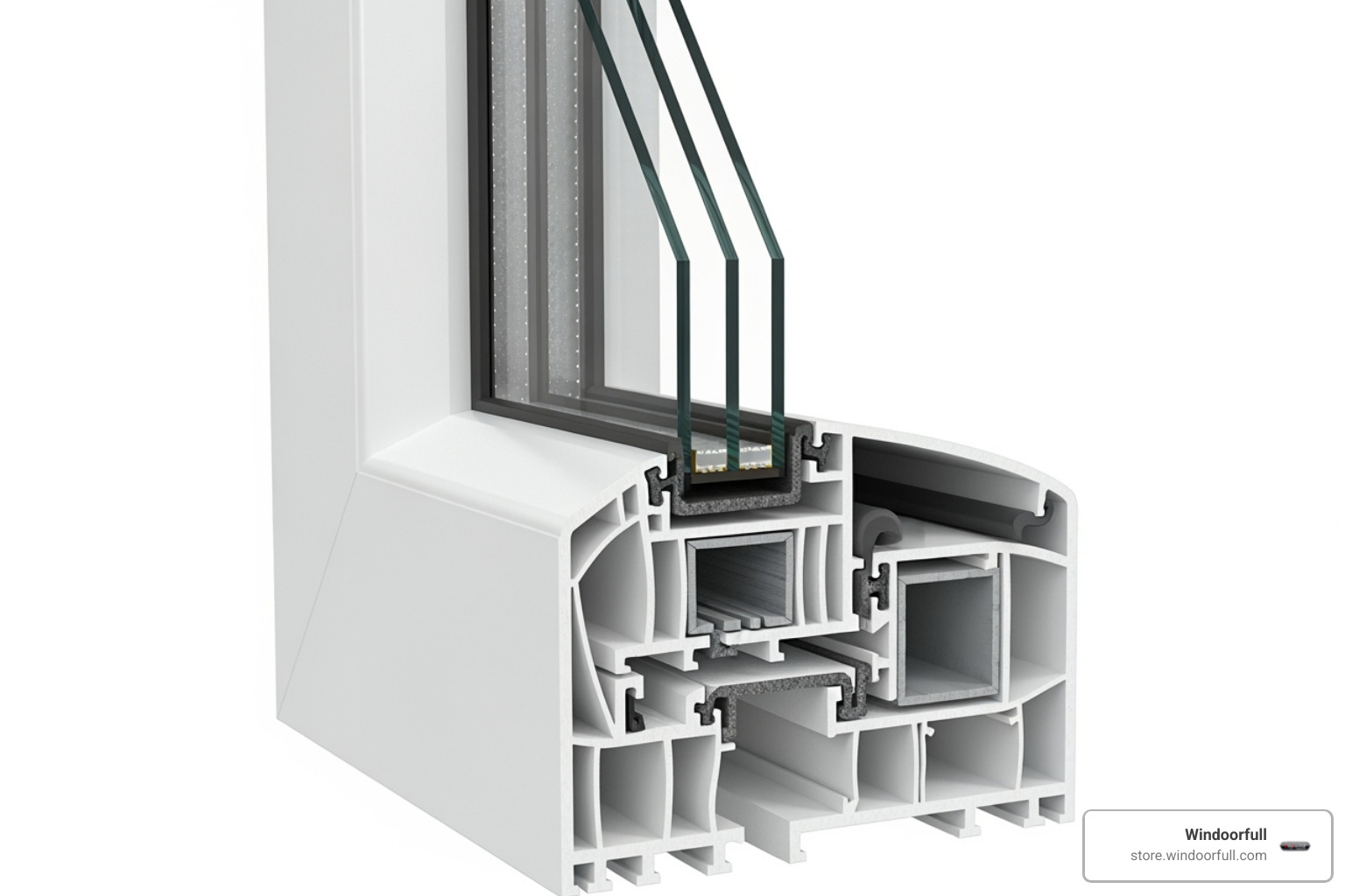 Cross-section of an aluplast multi-chamber uPVC window profile - aluplast windows