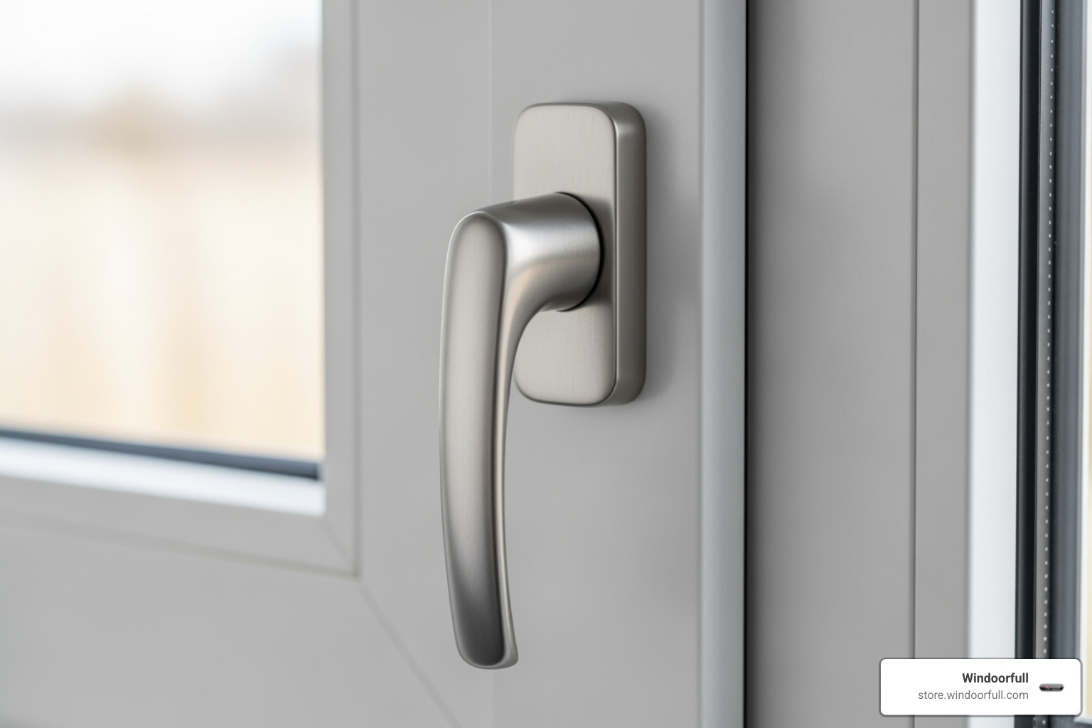Close-up on a stylish tilt and turn handle on a uPVC frame - Tilt turn hardware
