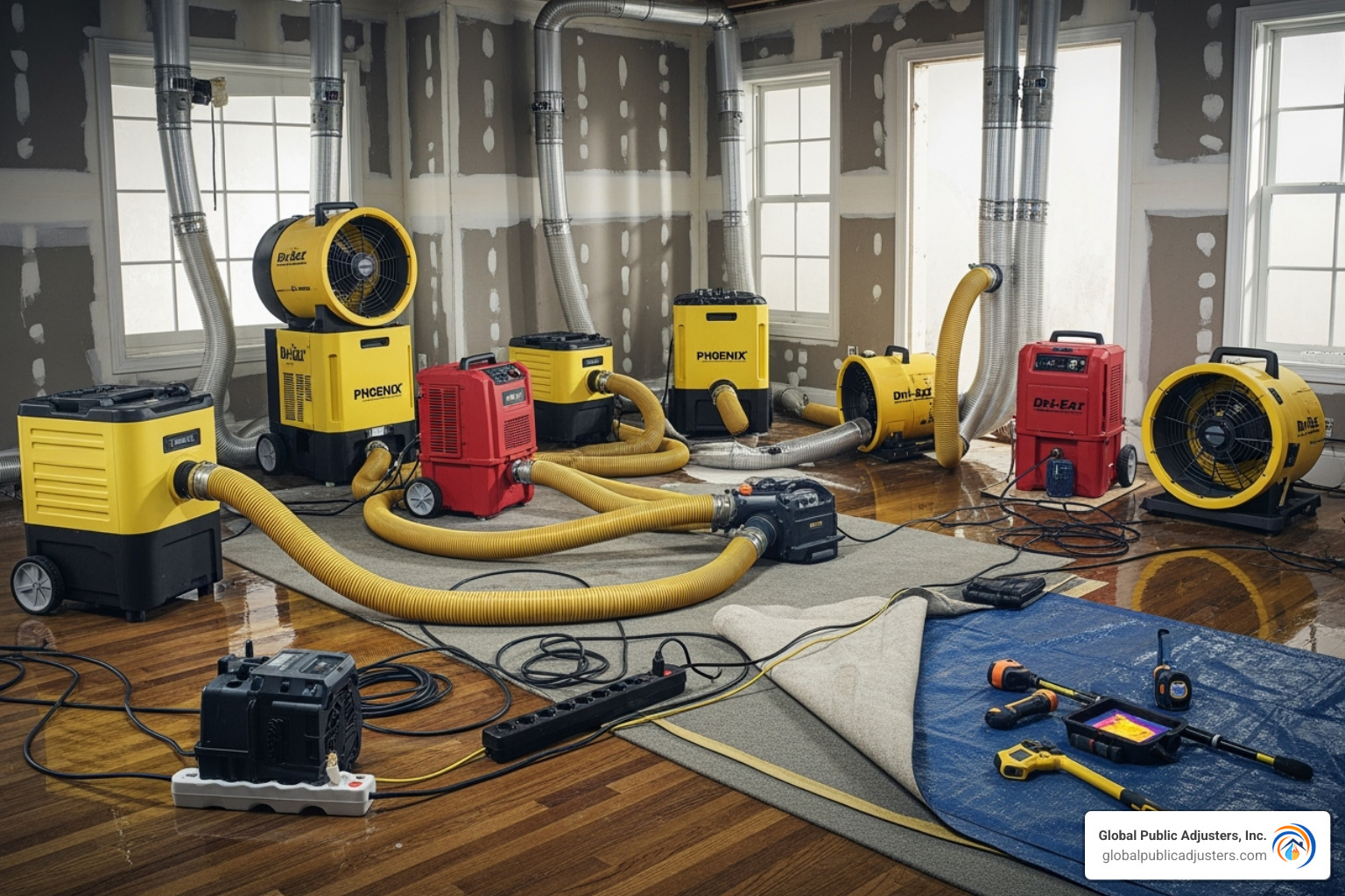industrial dehumidifiers and air movers - water damage restoration contractor near me
