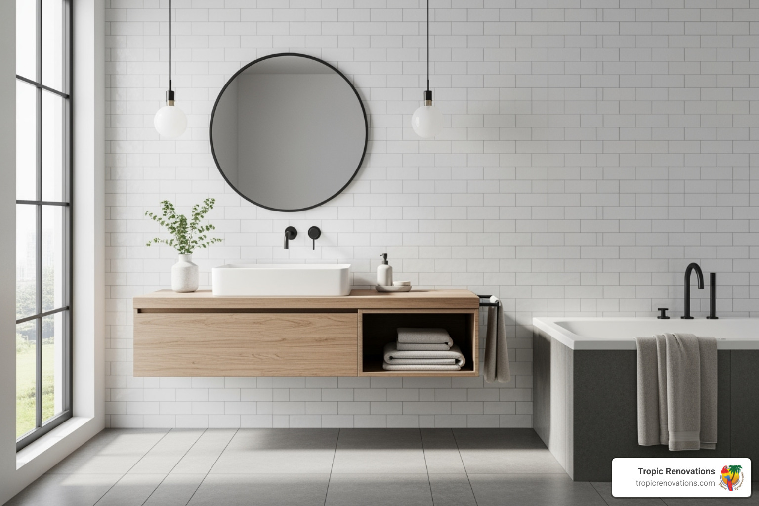 Tropic Renovations project featuring a unique subway tile crosshatch design - Best bathroom tiles?