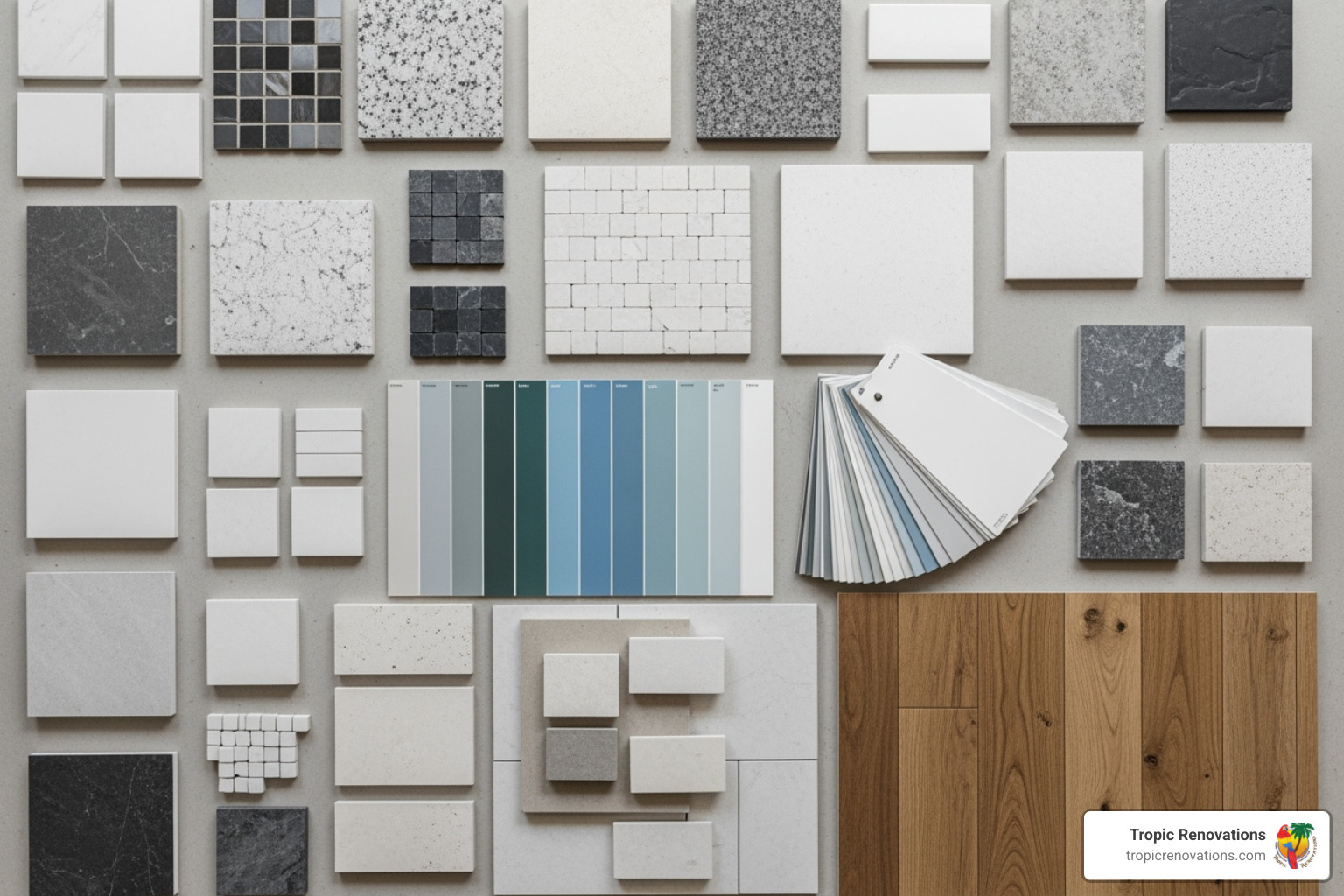 various bathroom material samples - How long bathroom remodel? various bathroom material samples - How long bathroom remodel?