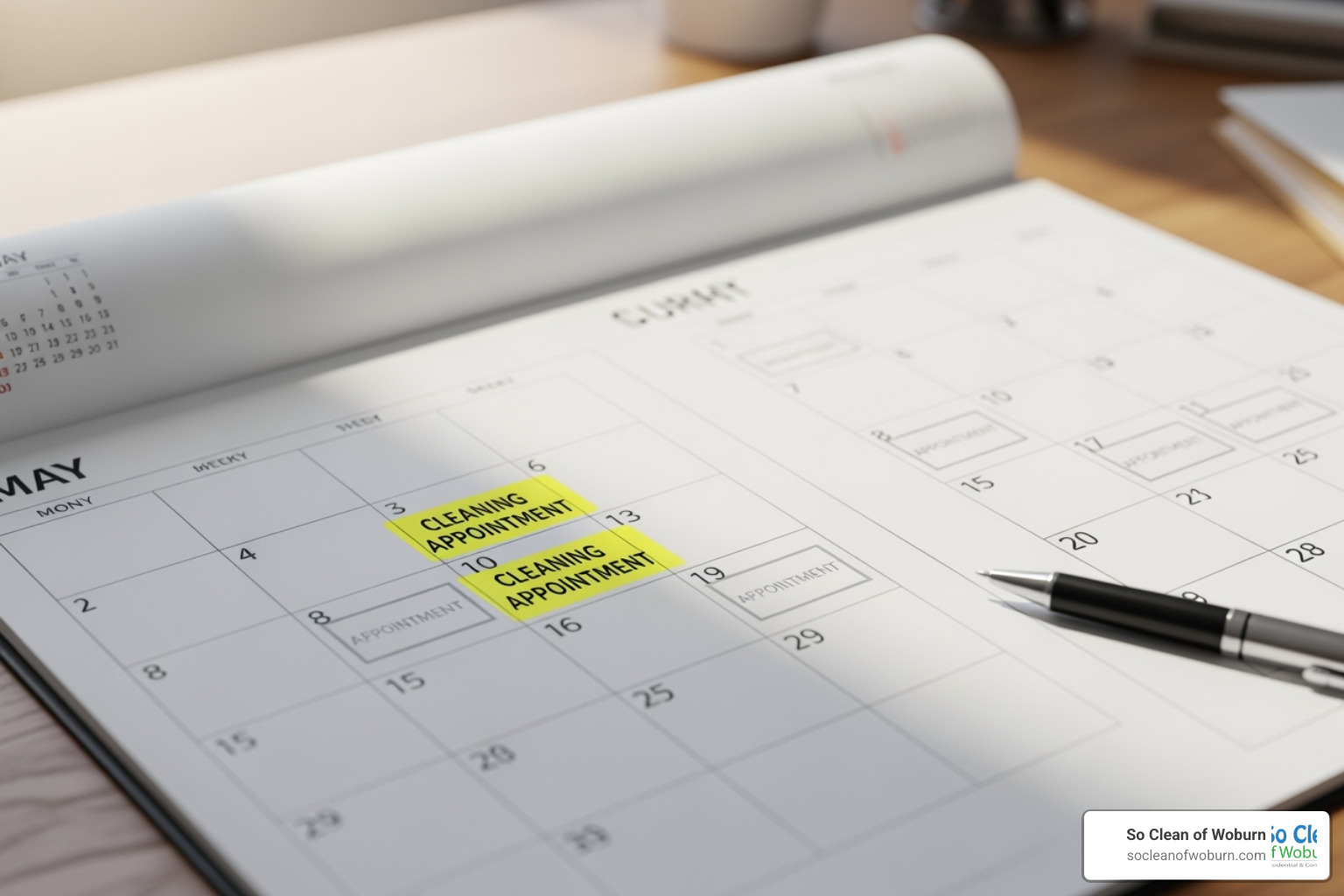 A calendar with bi-weekly cleaning appointments highlighted - condo cleaning services