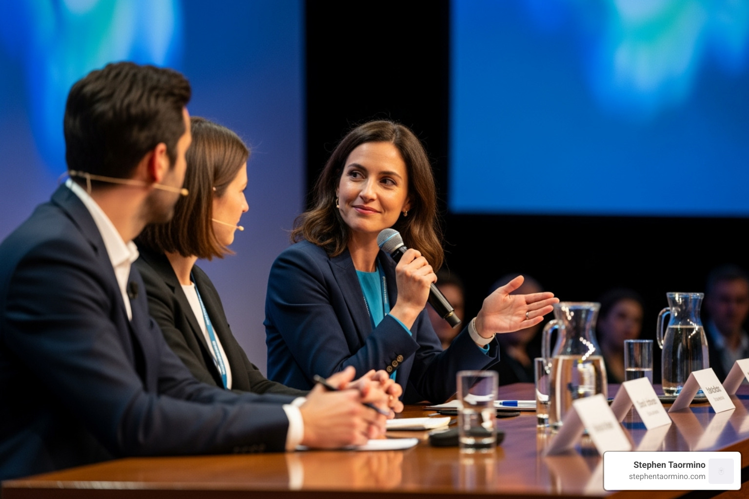 moderator calmly interjecting - moderator in a panel discussion
