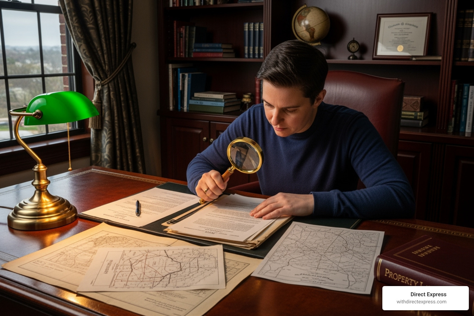 person reviewing property documents with a magnifying glass - how to buy foreclosure