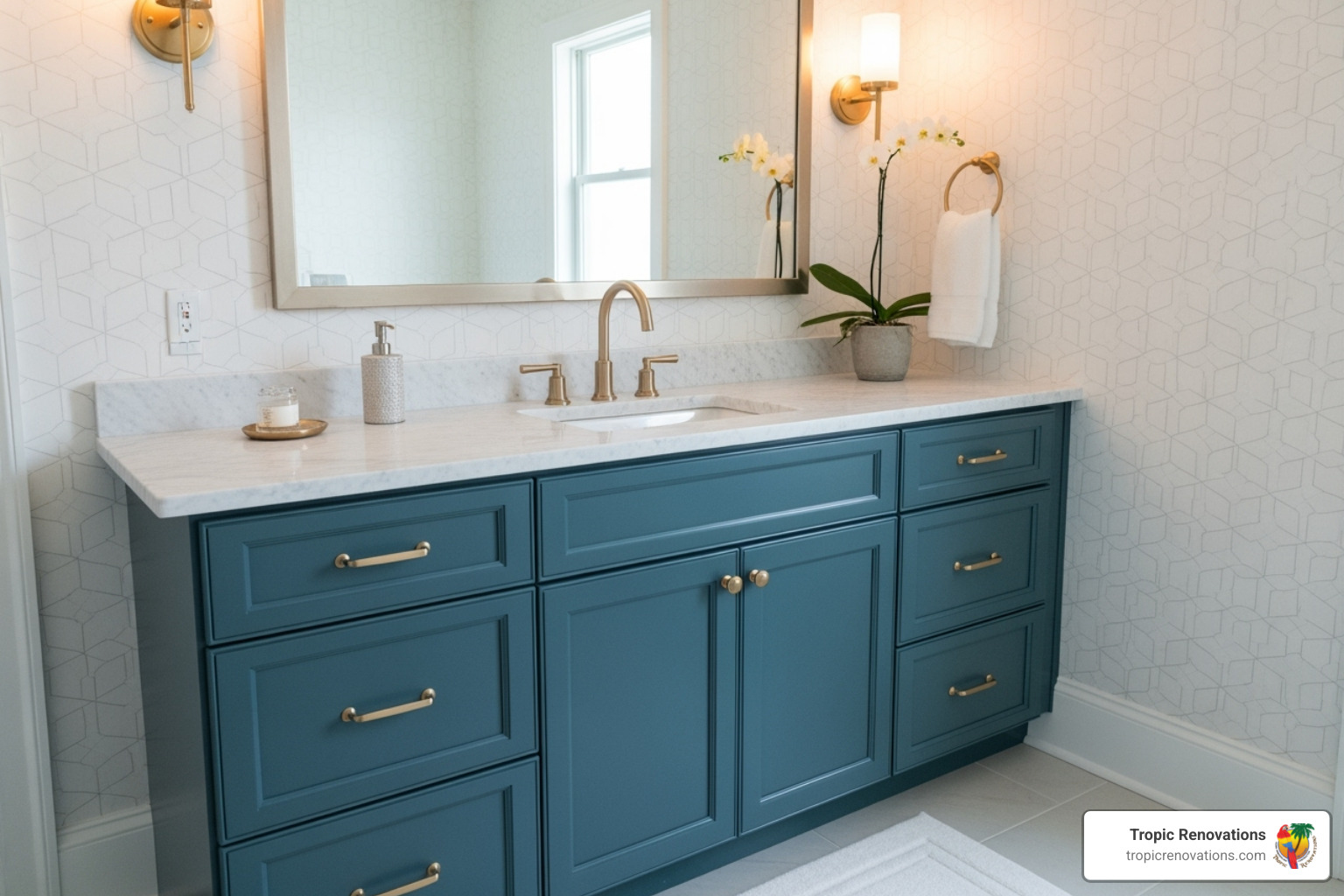 bathroom with a beautifully painted vanity and new hardware - Bathroom remodel ideas? bathroom with a beautifully painted vanity and new hardware - Bathroom remodel ideas?