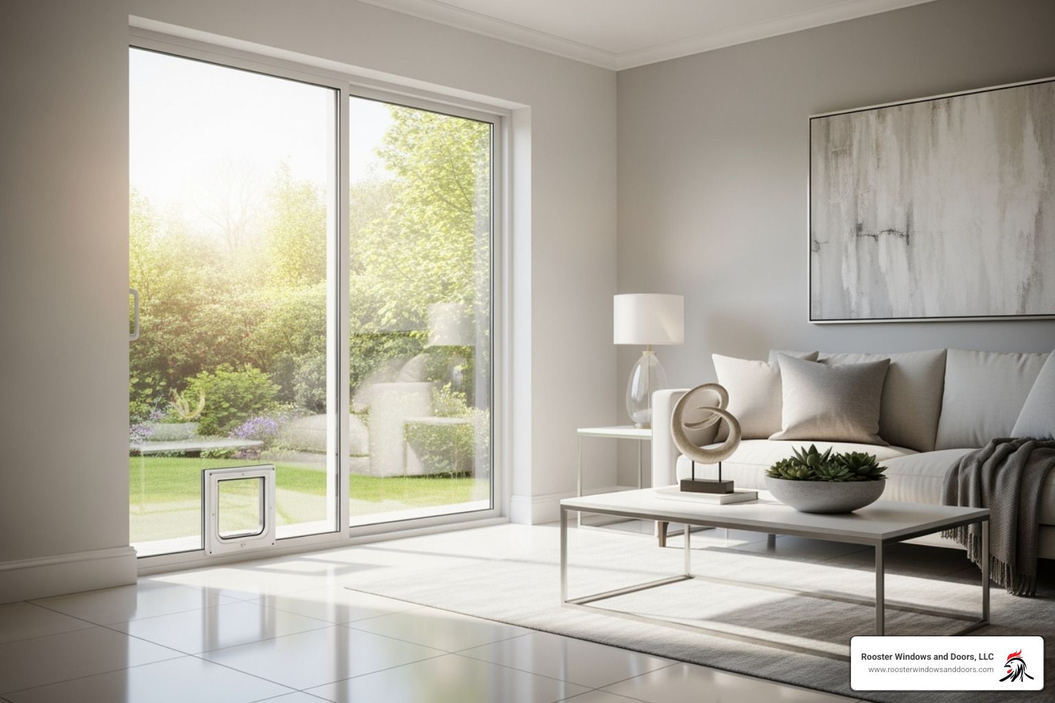 clean look of a professionally installed in-the-glass dog door - sliding glass door dog door