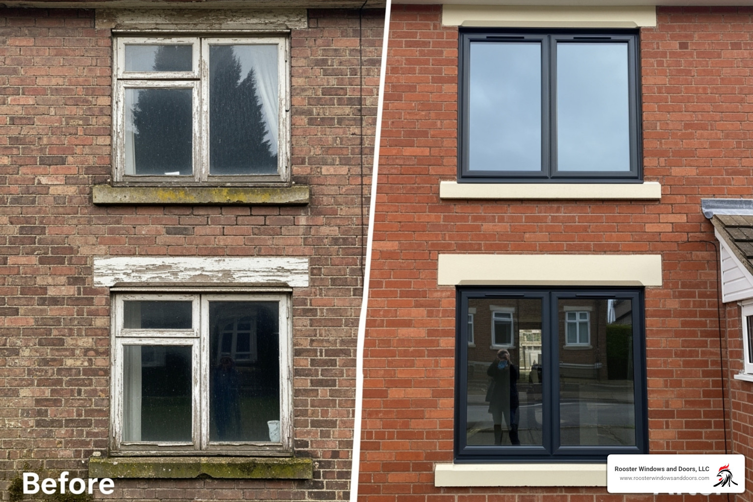 before and after window replacement on a brick house - replacing windows in a brick house