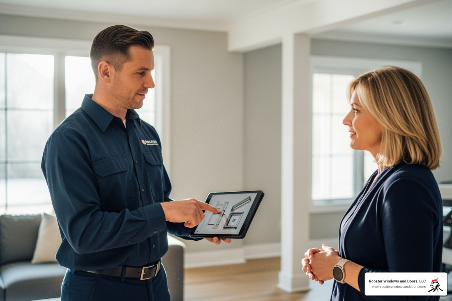 professional window installer consulting with a homeowner - double glazing windows near me